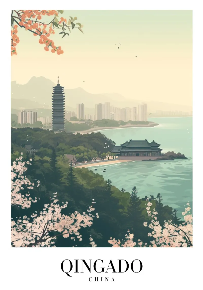 Costa dei ciliegi in fiore di Qingdao - China Cityscape Art poster da homdeco