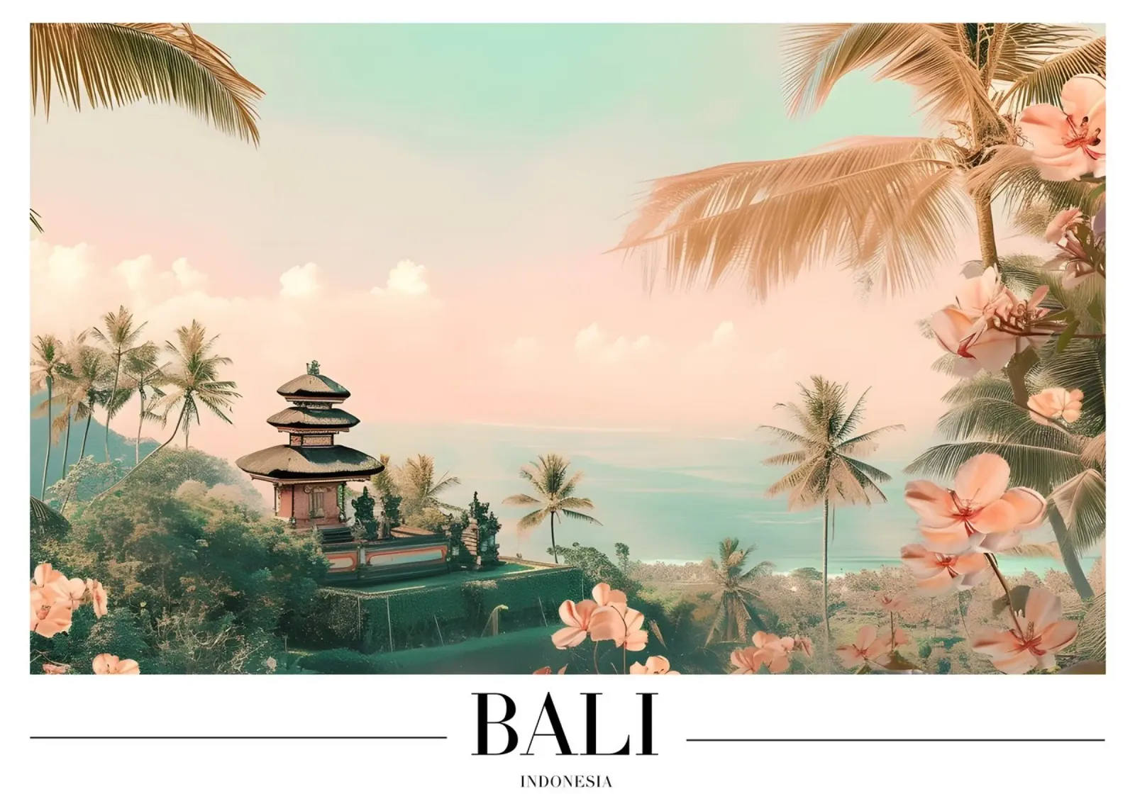 Il paradiso dei templi di Bali - Arte tropicale in Indonesia poster con telaio in legno da homdeco