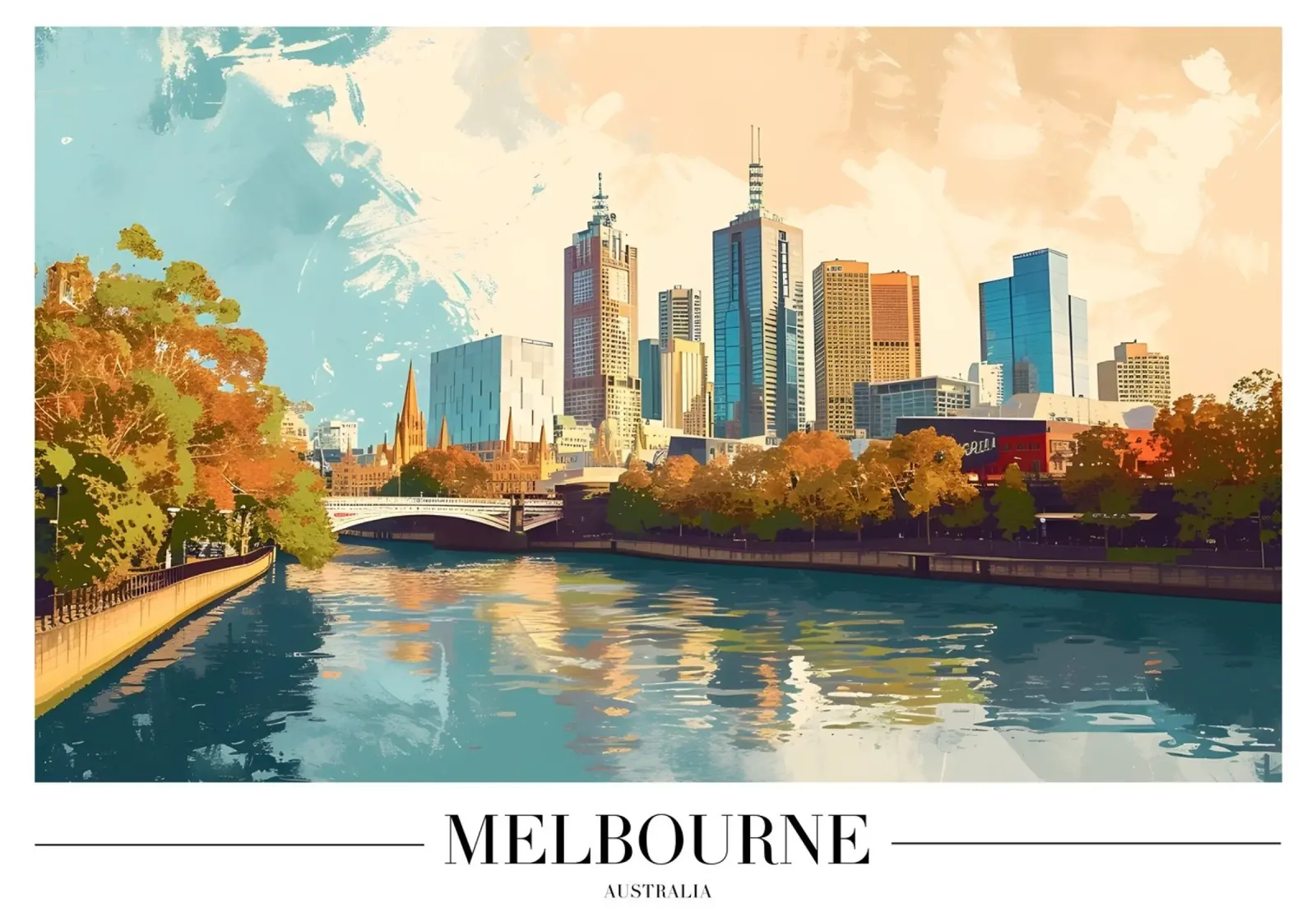 Melbourne Yarra River Skyline - Australia Cityscape poster con telaio in alluminio da homdeco