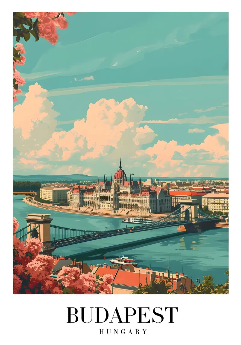 Parlamento di Budapest e Ponte delle Catene - Ungheria Arte poster con telaio in plastica da homdeco