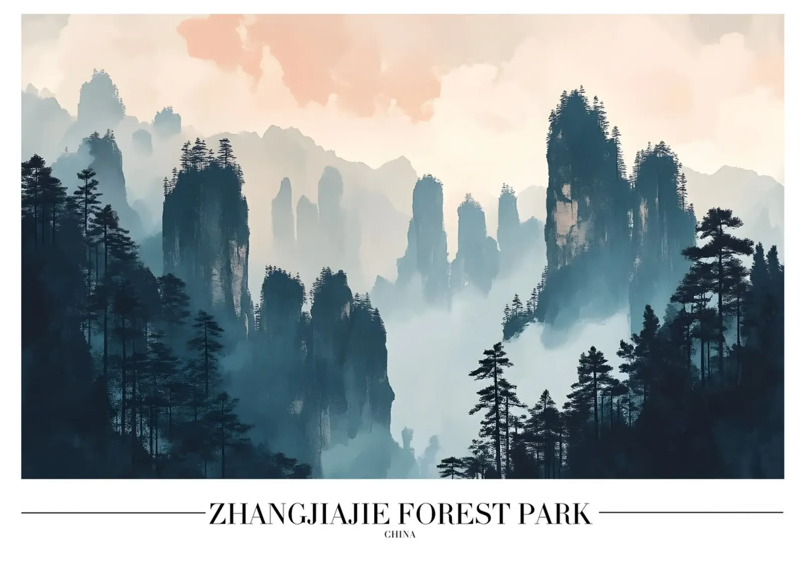 Parco forestale di Zhangjiajie - Arte dei picchi nebbiosi in Cina pellicola backlit da homdeco