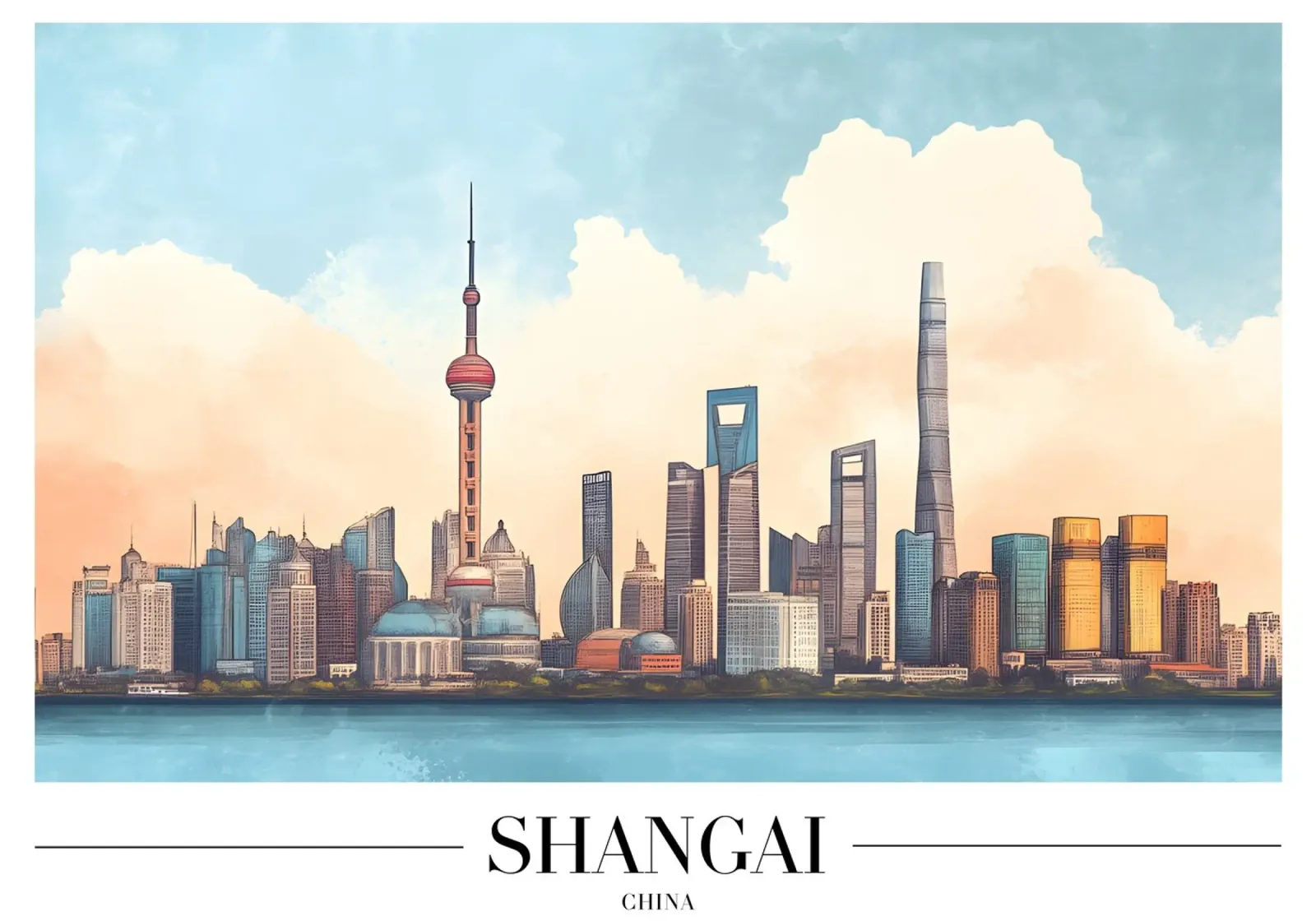 Skyline del Bund di Shanghai - China Cityscape Art pellicola backlit da homdeco