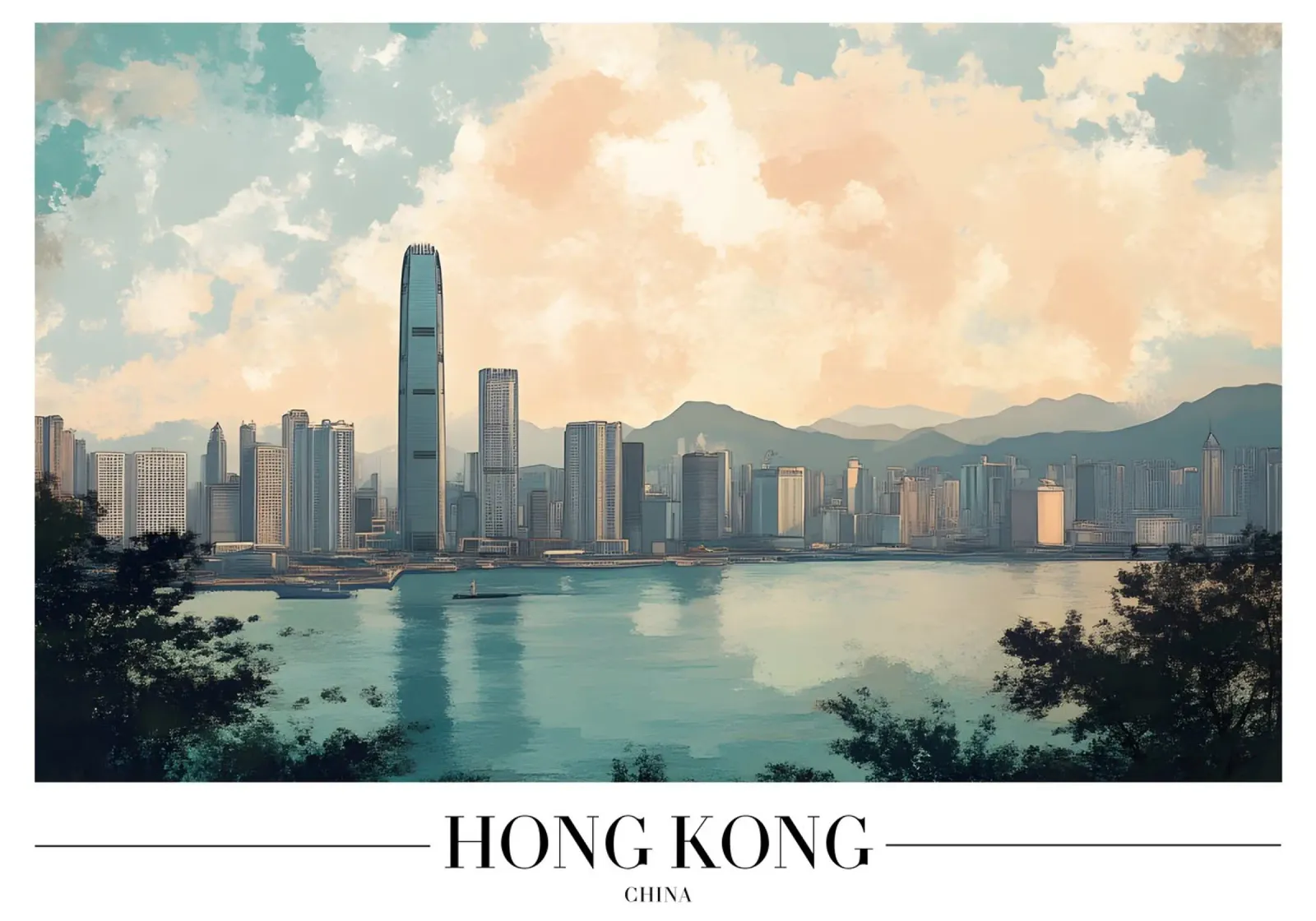 Skyline e porto di Hong Kong - China Cityscape Art pellicola backlit da homdeco