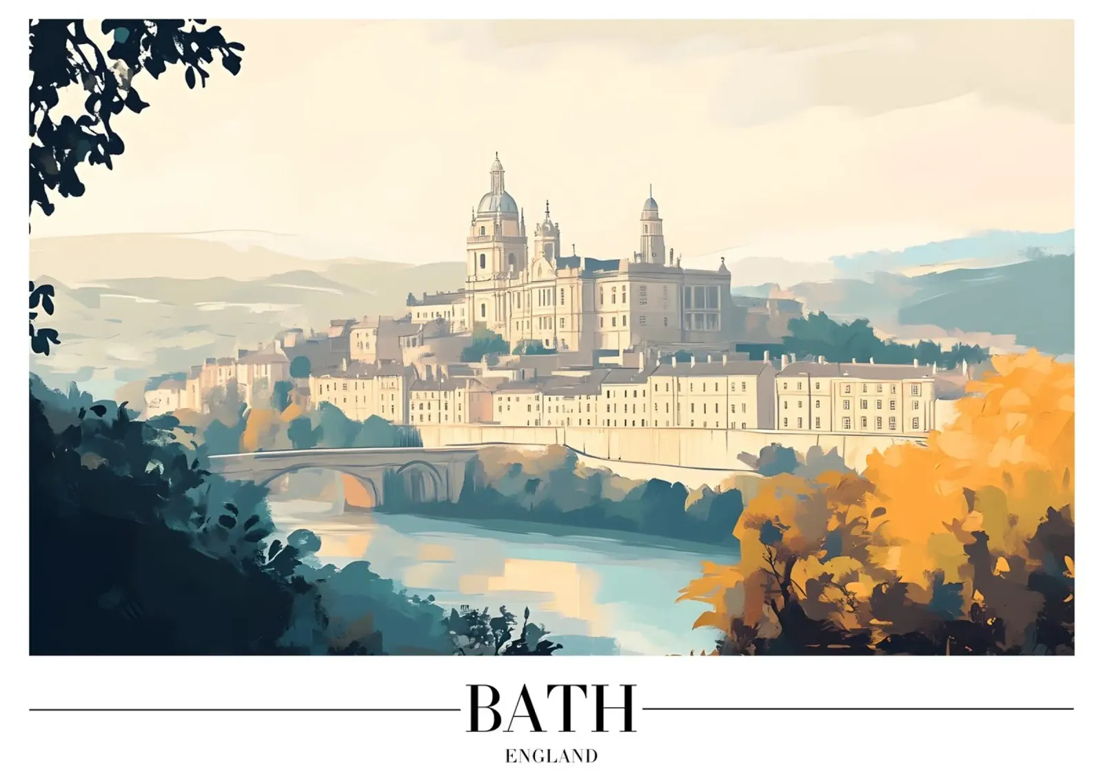 Bath Royal Crescent uitzicht - Engeland stadsgezicht kunst canvas met Baklijst van homdeco