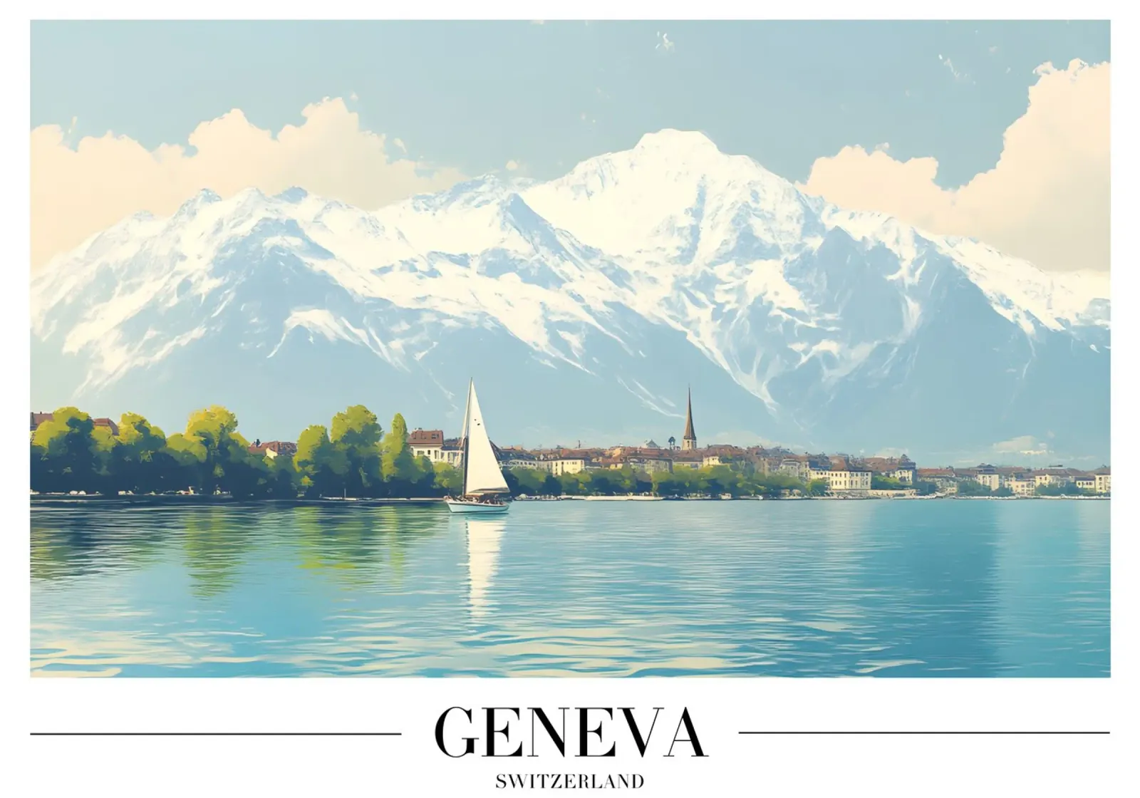 Meer van Genève & Mont Blanc - Zwitserland Zeilkunst canvas met Baklijst van homdeco