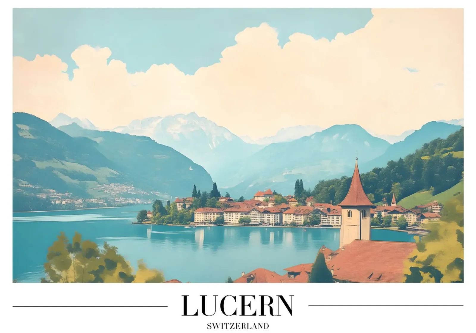 Lucern Seedorf - Schweiz Bergkunst Poster mit Aluminium Rahmen von homdeco
