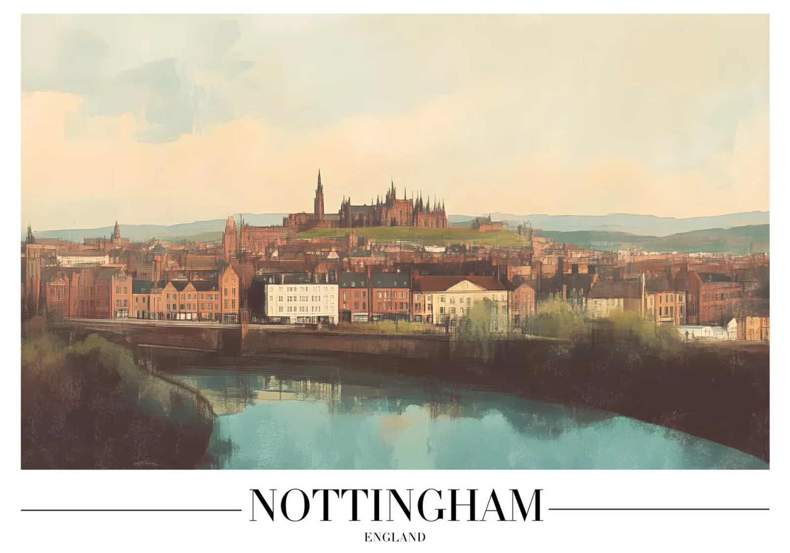 Paesaggio urbano di Nottingham e fiume Trent - Inghilterra Arte tela con Cornice a cassetta da homdeco
