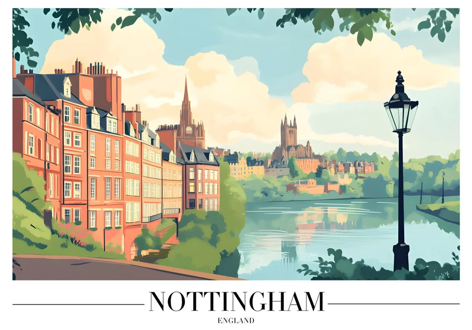 Vista sul fiume di Nottingham - Paesaggio urbano in Inghilterra tela con Cornice a cassetta da homdeco
