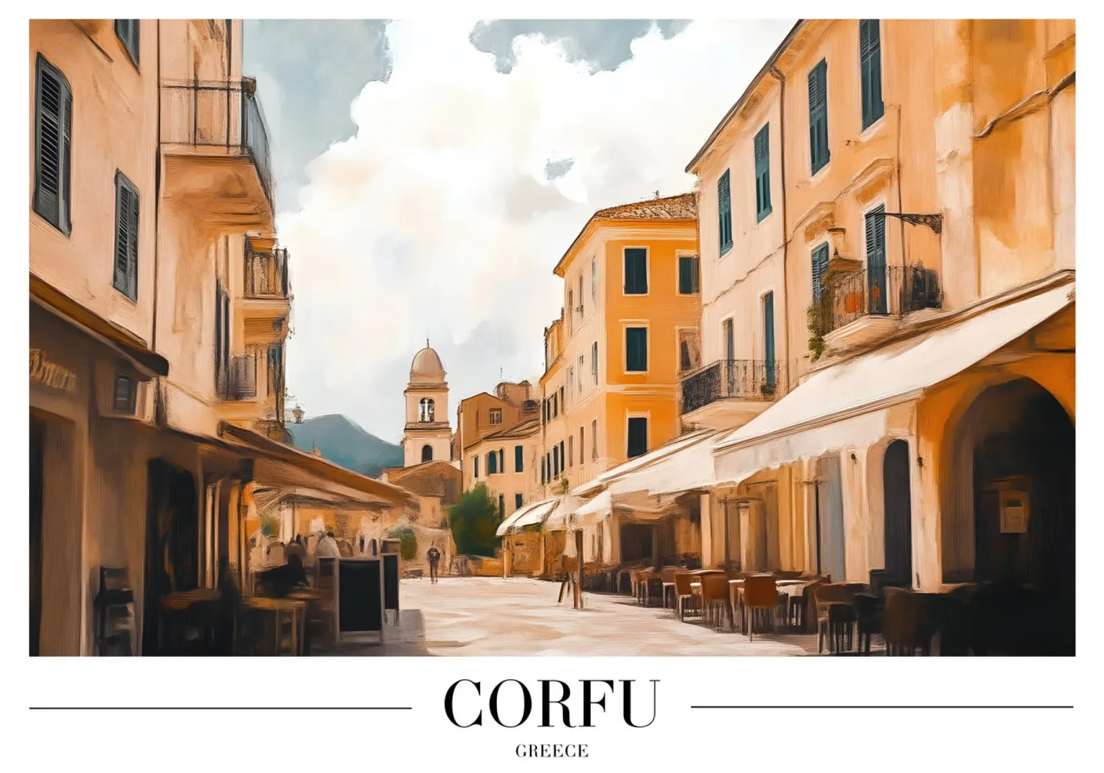 Corfù Grecia Scena di strada della città vecchia Stampa d'arte tela con Cornice a cassetta da homdeco