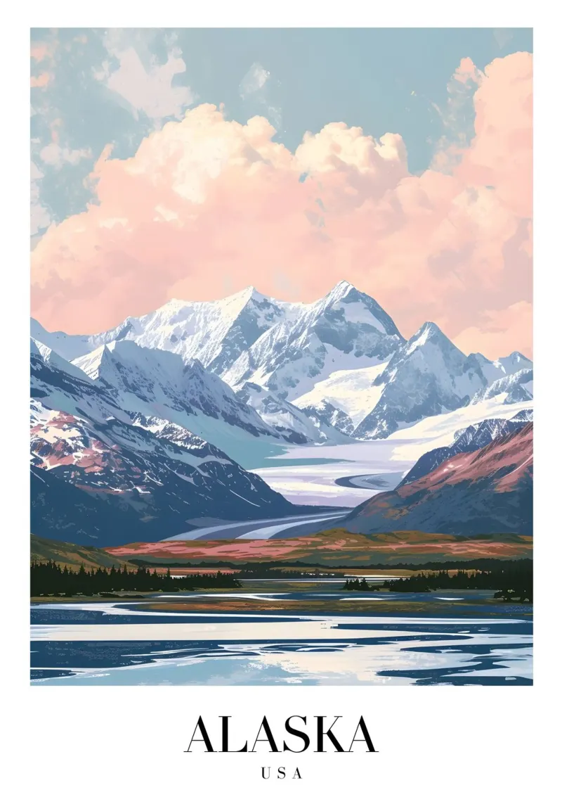 Alaska Glacier & Mountains Landscape Art Print canvas with Floater frame by homdeco