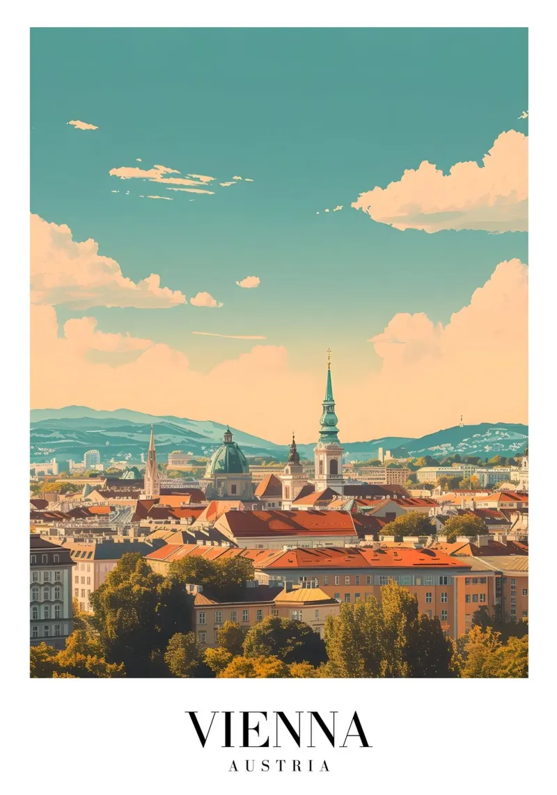 Wenen Oostenrijk Skyline St. Stephen's Cathedral Art Print canvas met Baklijst van homdeco