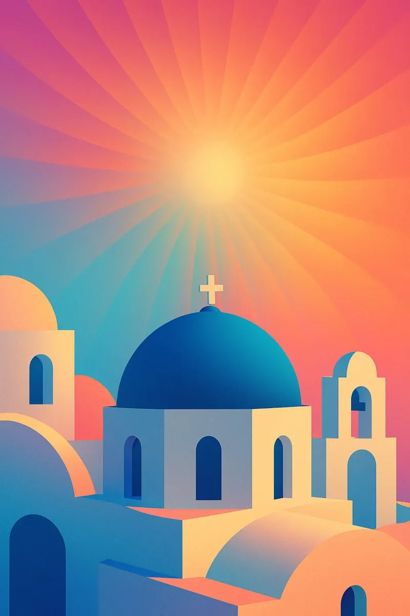 L'alba di Santorini - Il manifesto del sole pellicola backlit da JETLAG | affiches voyage