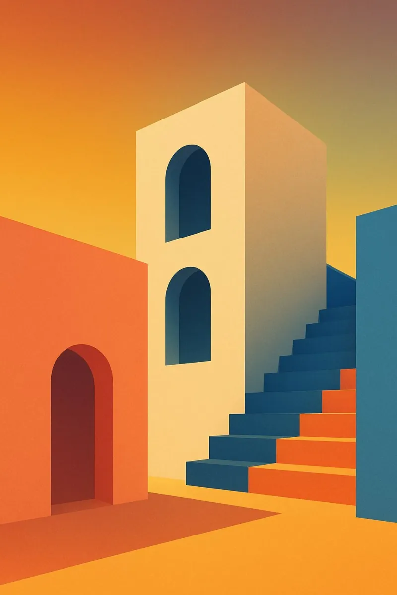 Sunset Steps – L’affiche architecturale alluminio dibond da JETLAG | affiches voyage