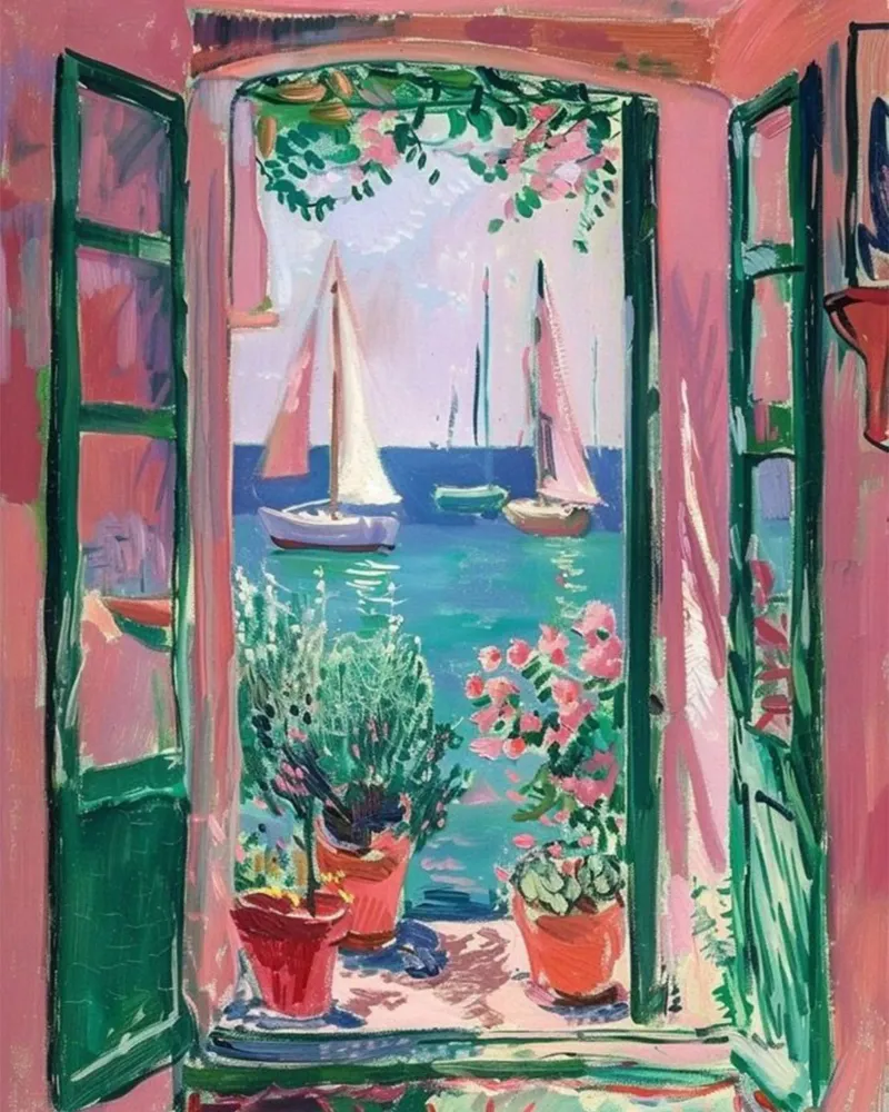 view of a sailboat from behind the window hahnemühle by briyan shop