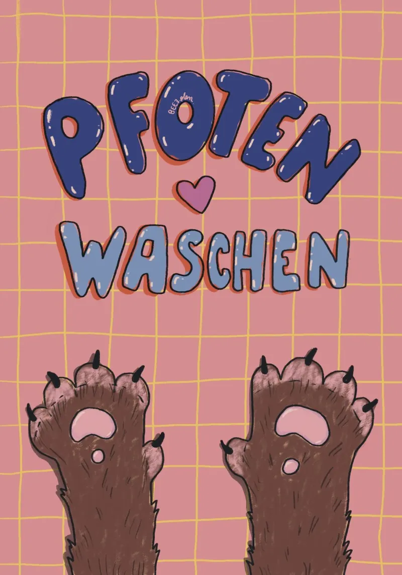 Pfoten waschen poster met aluminium frame van Beeeplan