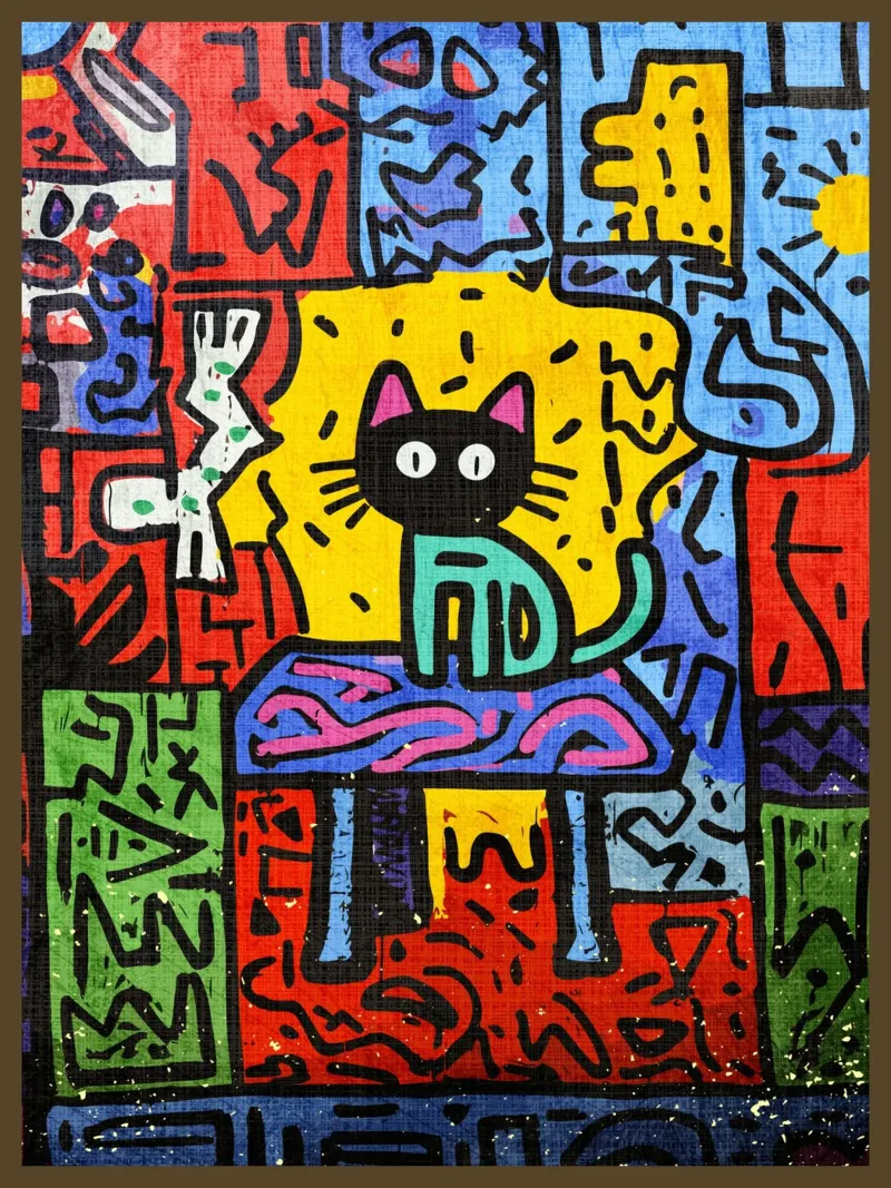 Pop Art Black Cat on Table canvas by VintageDesign