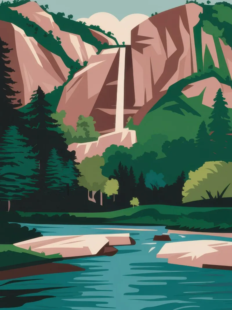 Cascata del canyon Verdant poster con telaio in plastica da Mythy Brush
