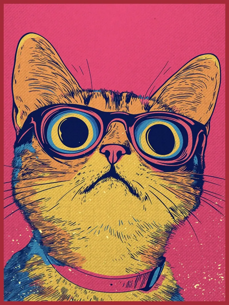 Gatto cool con occhiali in stile pop art carta hahnemühle da Food And Kitchen