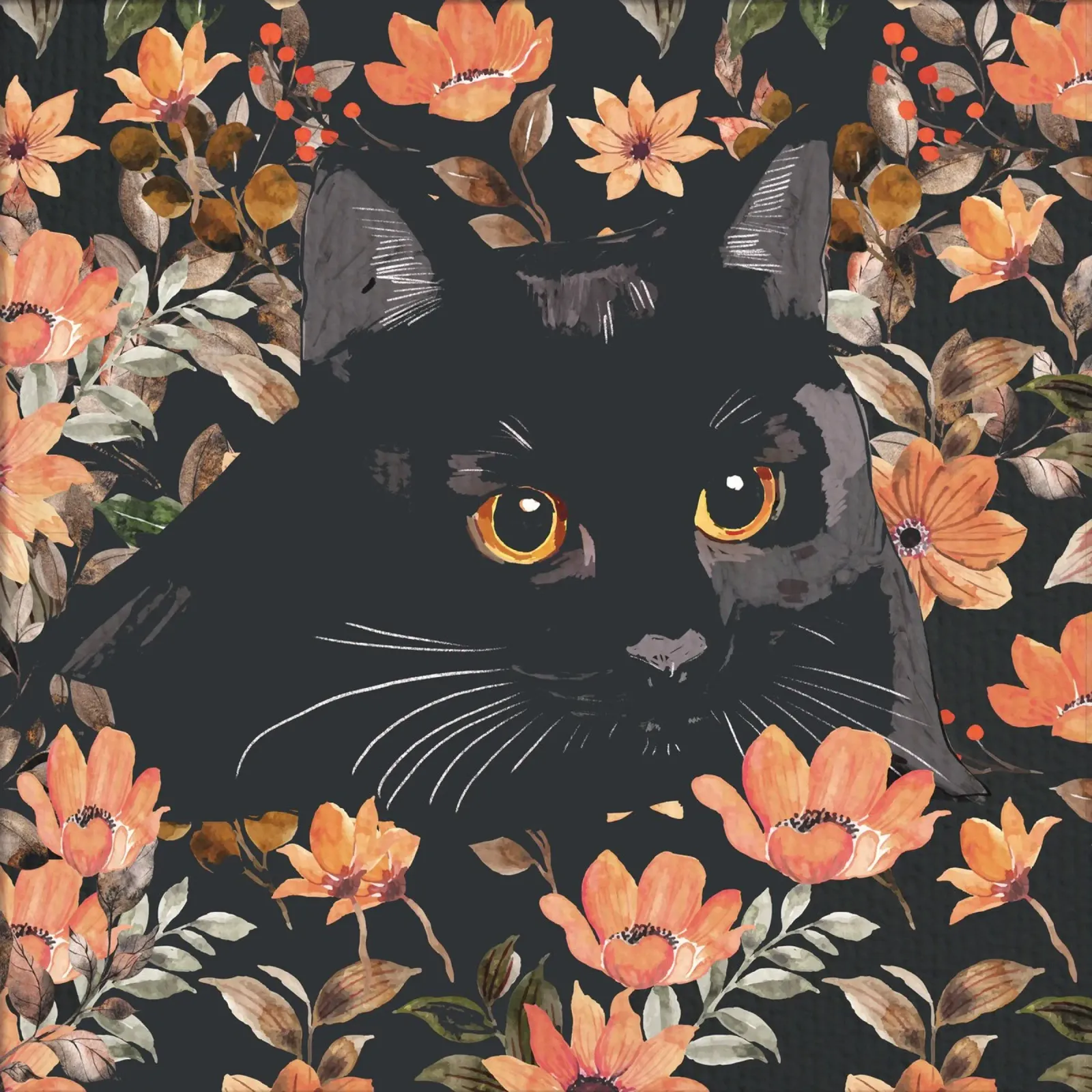 Gatto nero floreale pellicola backlit da ThingDesign