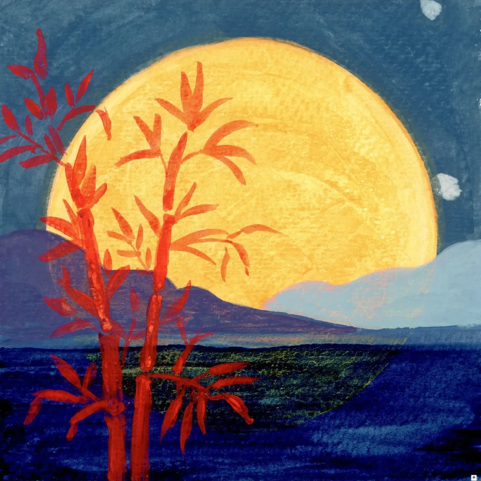 Nächtliche Landschaft Mond mit Bambus Acryl-Glas von Nica Colorie