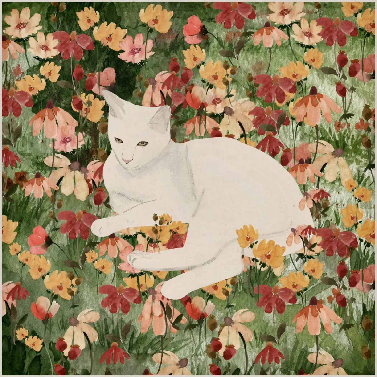 Gatto bianco in fiore 2 pellicola backlit da ThingDesign
