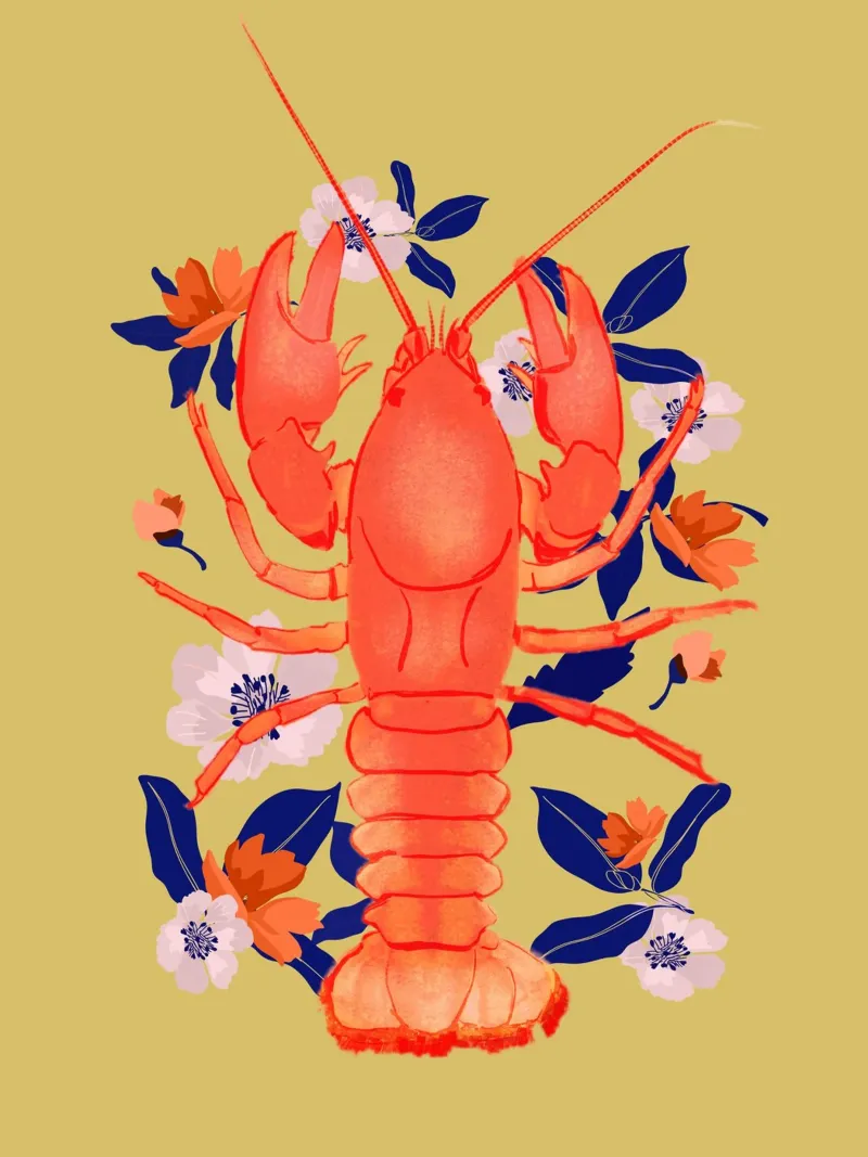 Lobster with Flowers 3 canvas by ThingDesign