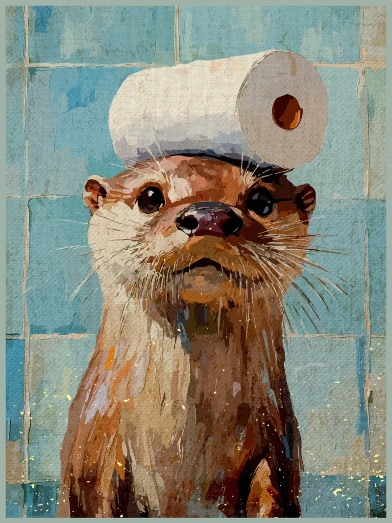 Otter met wc-hoed canvas van Terry Jason Kratz