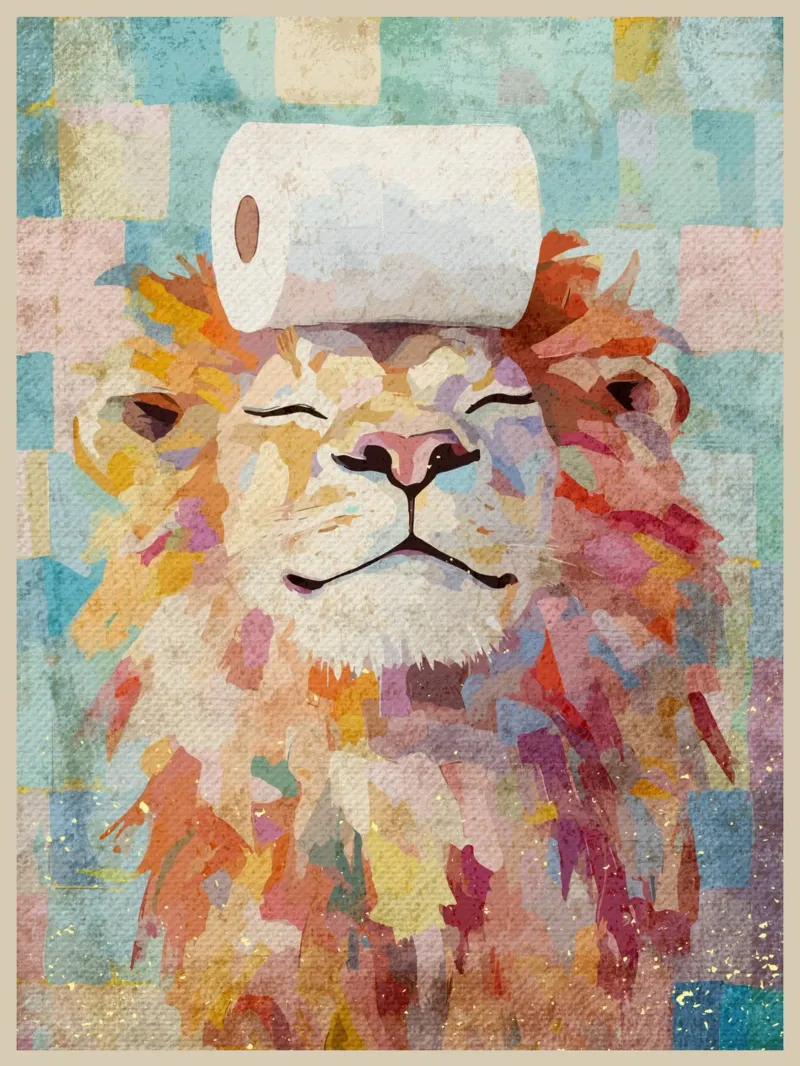 Leeuw met wc-papier canvas van Terry Jason Kratz