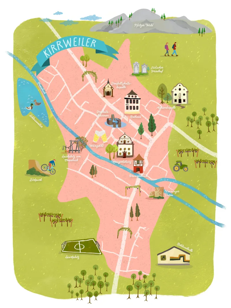 Kirrweiler in Rhineland-Palatinate Map canvas with Floater frame by DYDesign
