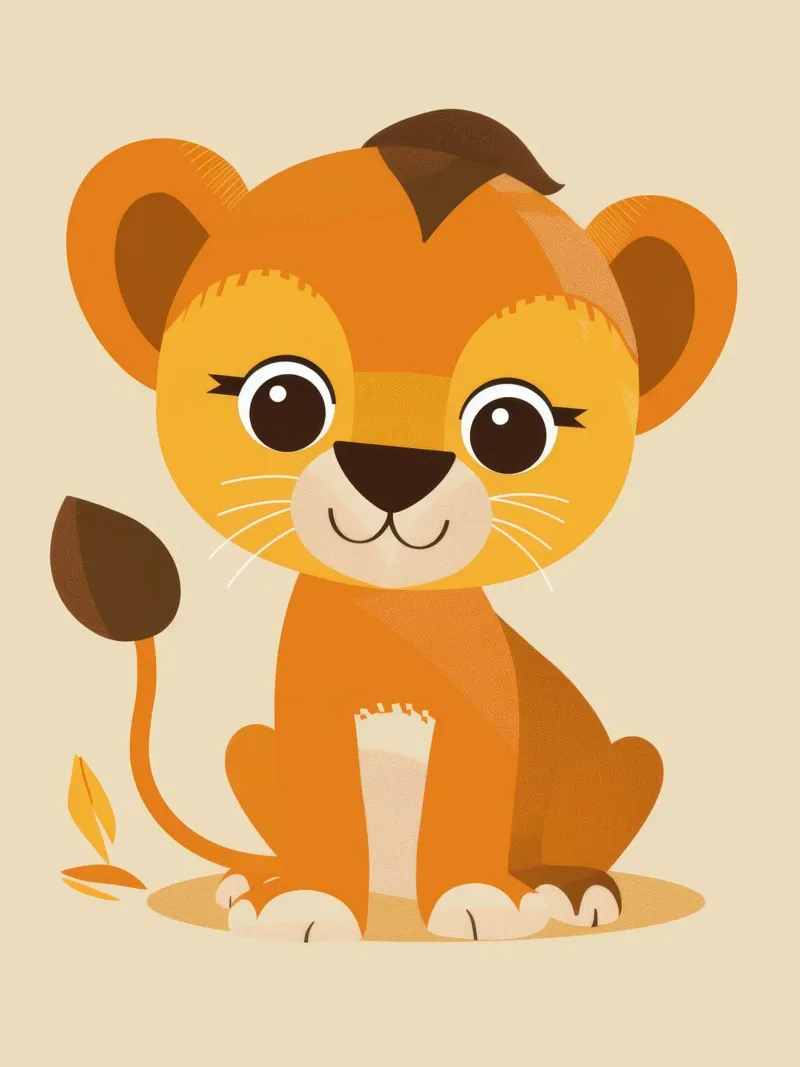 Het leeuwenwelpje van het beeldverhaal zit speels tegen een lichte achtergrond hahnemühle van DesignDoodle