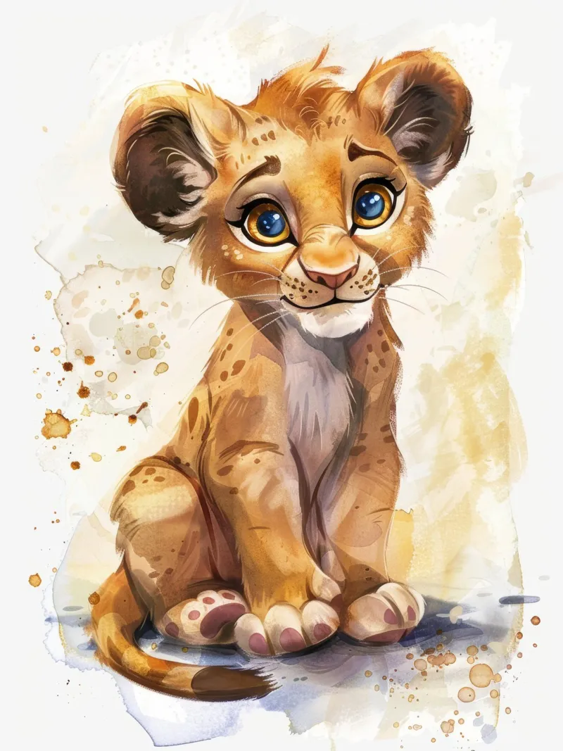 Schattige leeuwenwelp illustratie met expressieve ogen en speels canvas van DesignDoodle