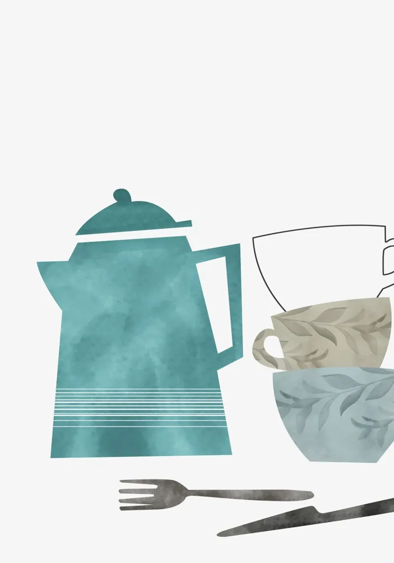 minimalist illustration cafe and tea alluminio dibond da vintageshop