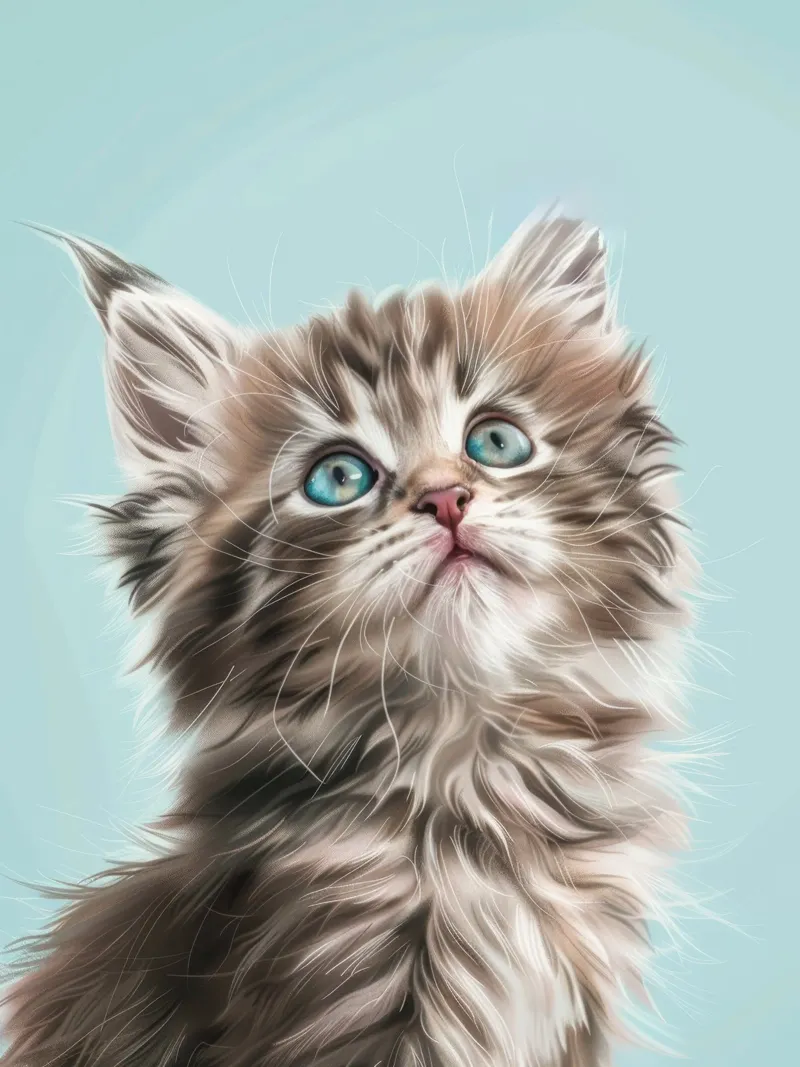 Entzückendes flauschiges Kätzchen, das mit auffallend blauen Augen nach oben blickt Hahnemühle von DesignDoodle