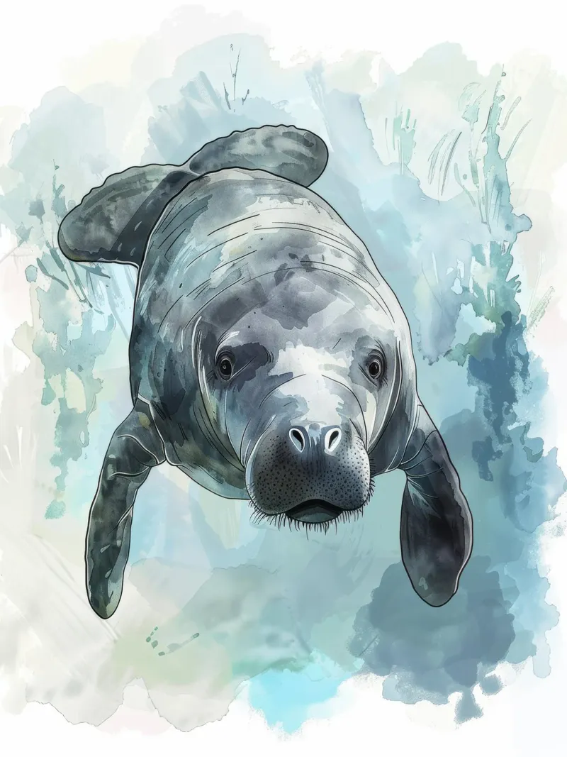 Seekuh schwimmt anmutig unter Wasser in einem natürlichen Gewässer Hahnemühle von DesignDoodle