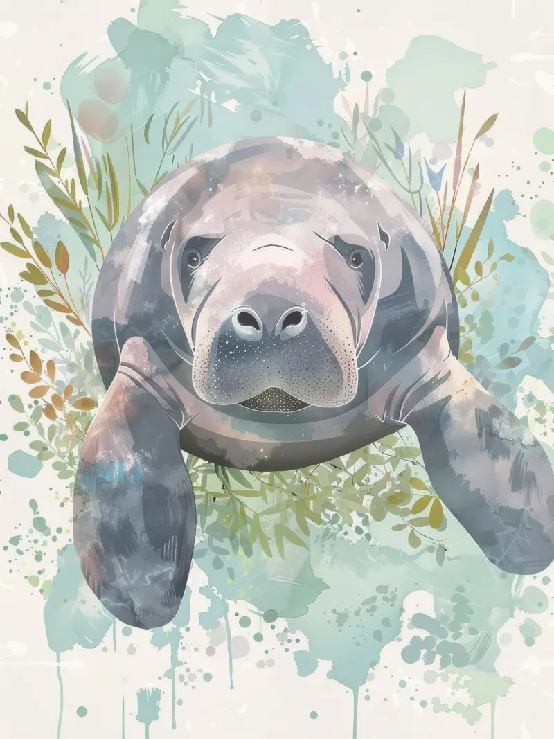Seekuh schwimmt anmutig unter Wasser in einem natürlichen Gewässer Hahnemühle von DesignDoodle