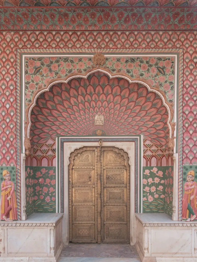 Pink and red mosaic door in India alu-dibond by Kimberley Jekel Photography