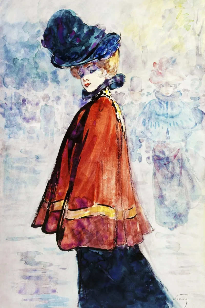 Elegante in mantello rosso (1890-1900 circa) di Henry Somm, pellicola backlit da Venus Art