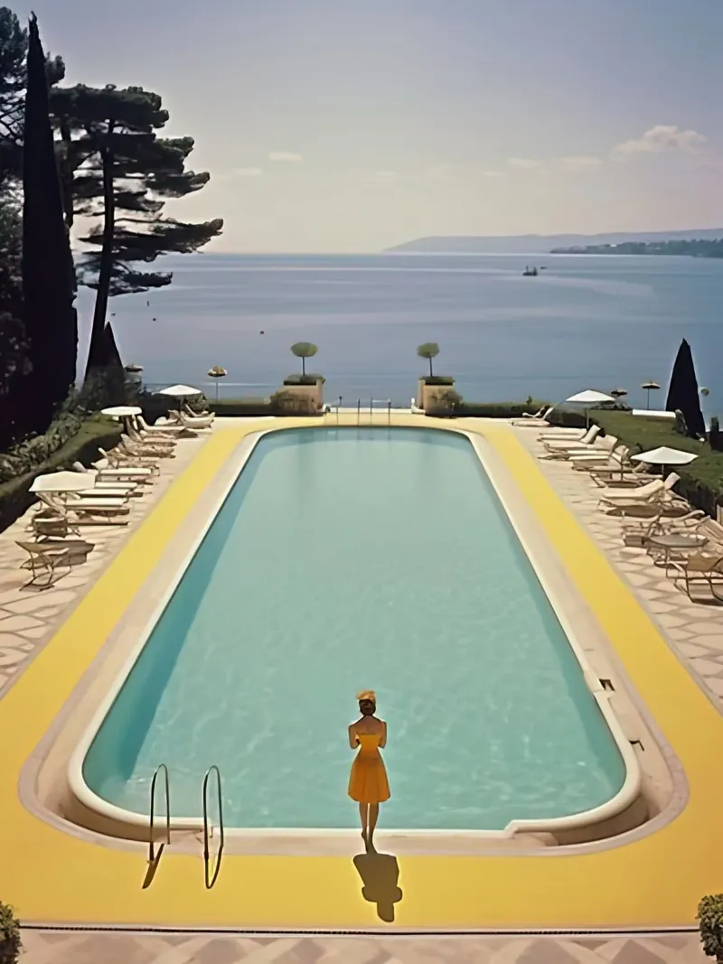 Slim Aarons "Piscina di Cannes pellicola backlit da Mrs.Pamela