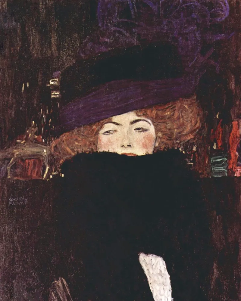 Signora con cappello di pelliccia e boa di Gustav Klimt pellicola backlit da Art History