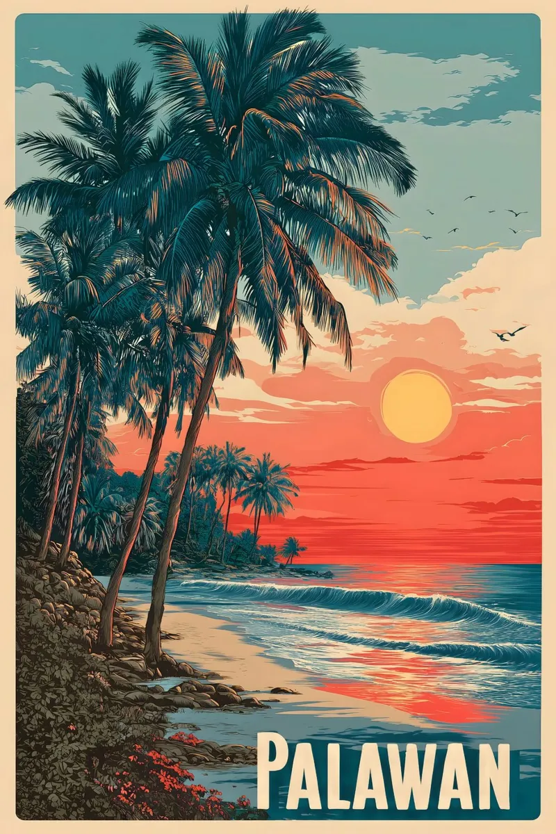 Poster di viaggio vintage di Palawan poster con telaio in plastica da Vintage Travel Art