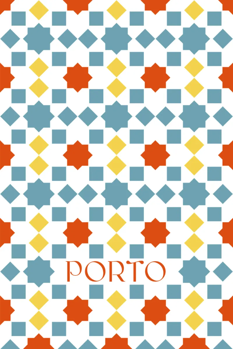 Porto Portugal - Azulejos Fliesen Geometrisch poster with wooden frame by pierosvisuals