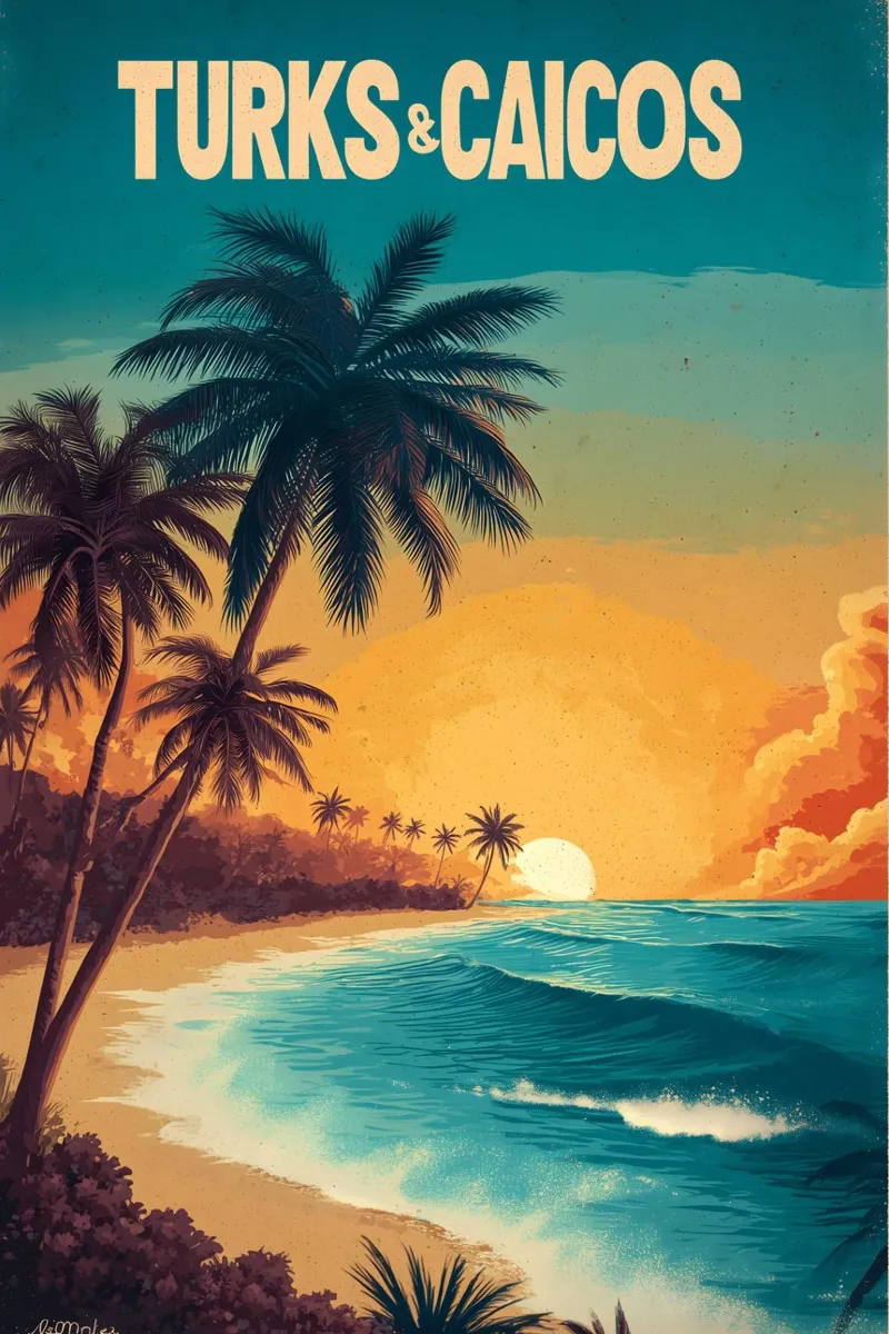 Isole Turks e Caicos pellicola backlit da Vintage Travel Art