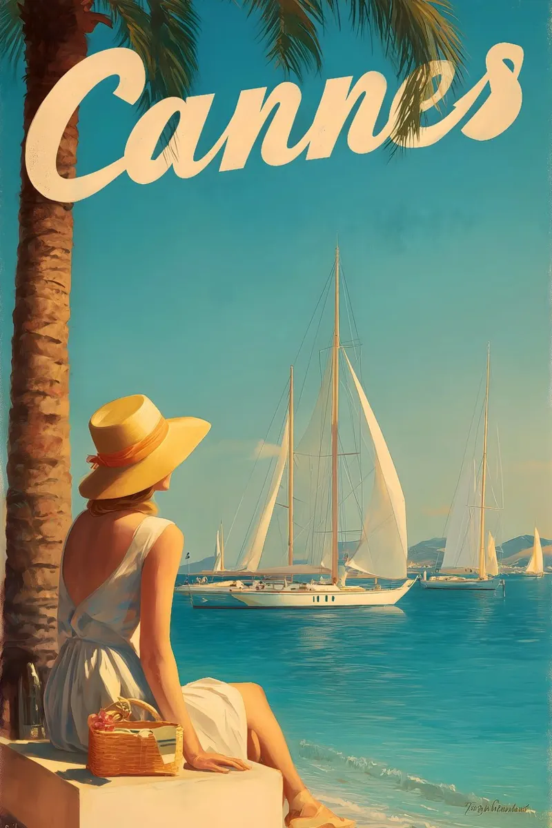 Manifesti di viaggio d'epoca di Cannes pellicola backlit da Vintage Travel Art