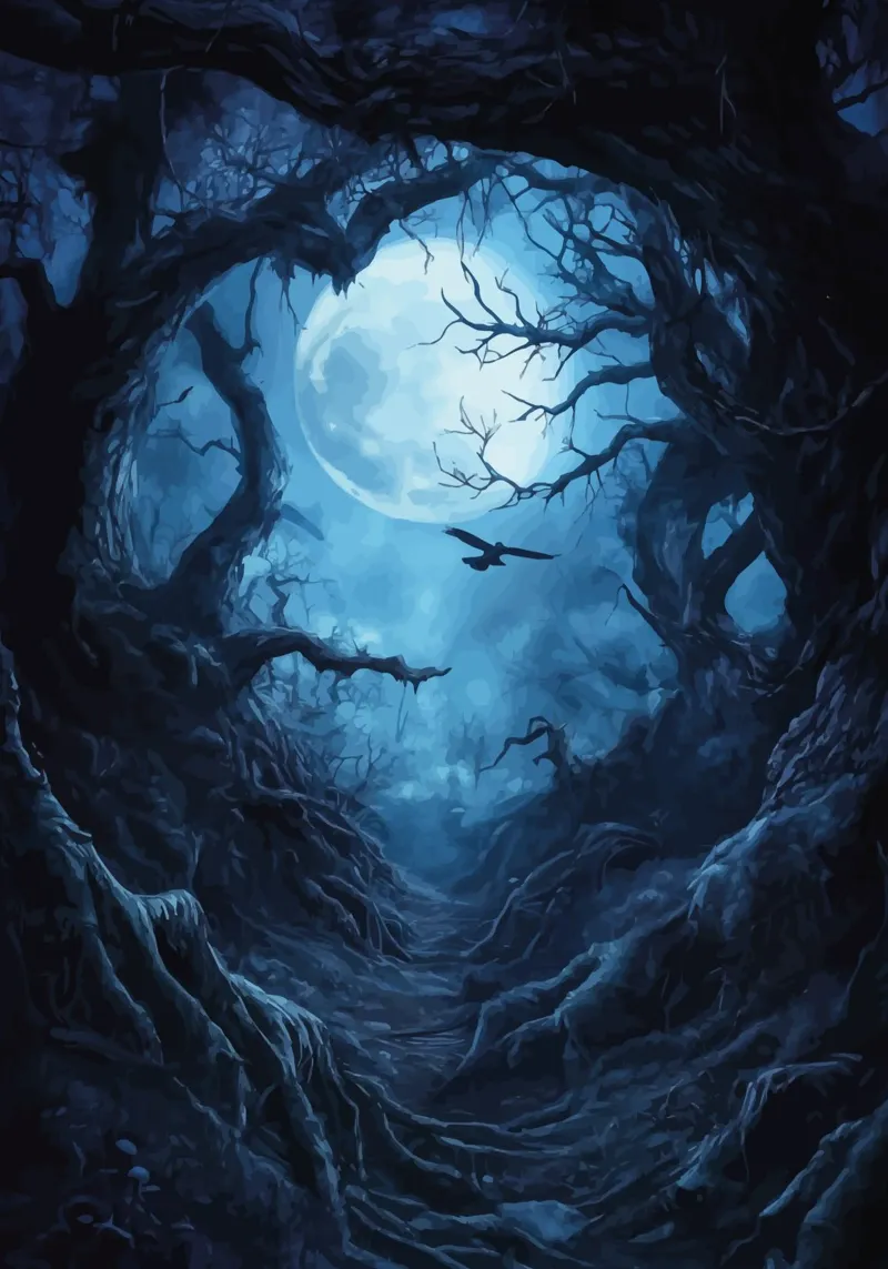 Path in the dark moonlit forest canvas by pixelbull - medieval art and more