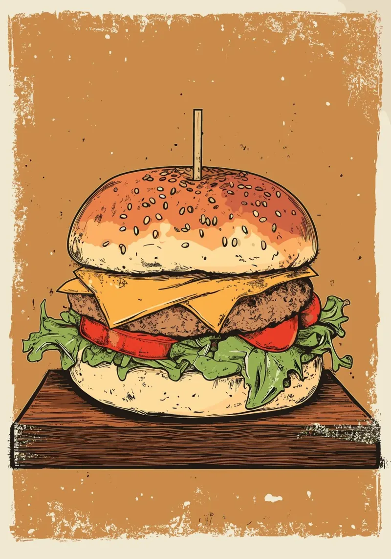 Vintage Cheeseburger auf Holzbrett plexiglass da pixelbull - medieval art and more