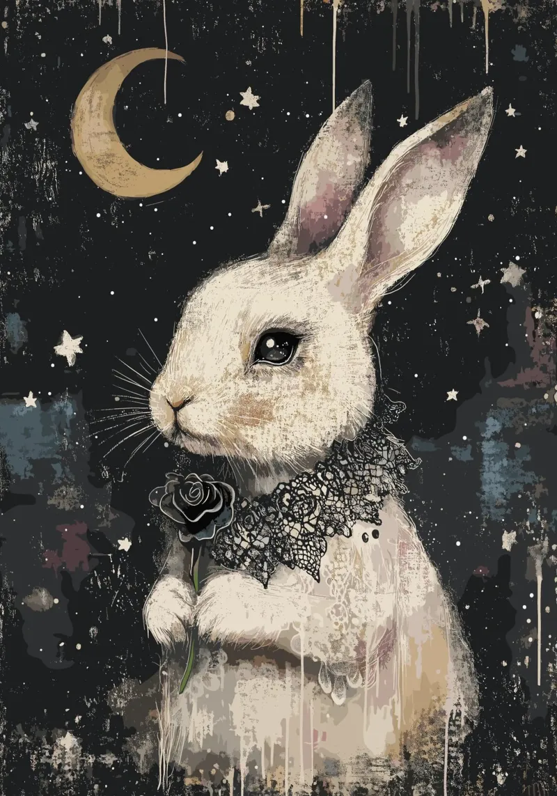 Romantic rabbit in the starry sky canvas with Floater frame by pixelbull - medieval art and more