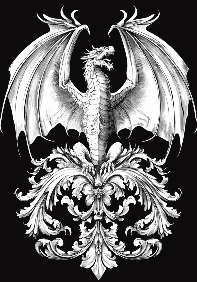 Heraldische draak met sierlijke vleugels acryl van pixelbull - medieval art and more