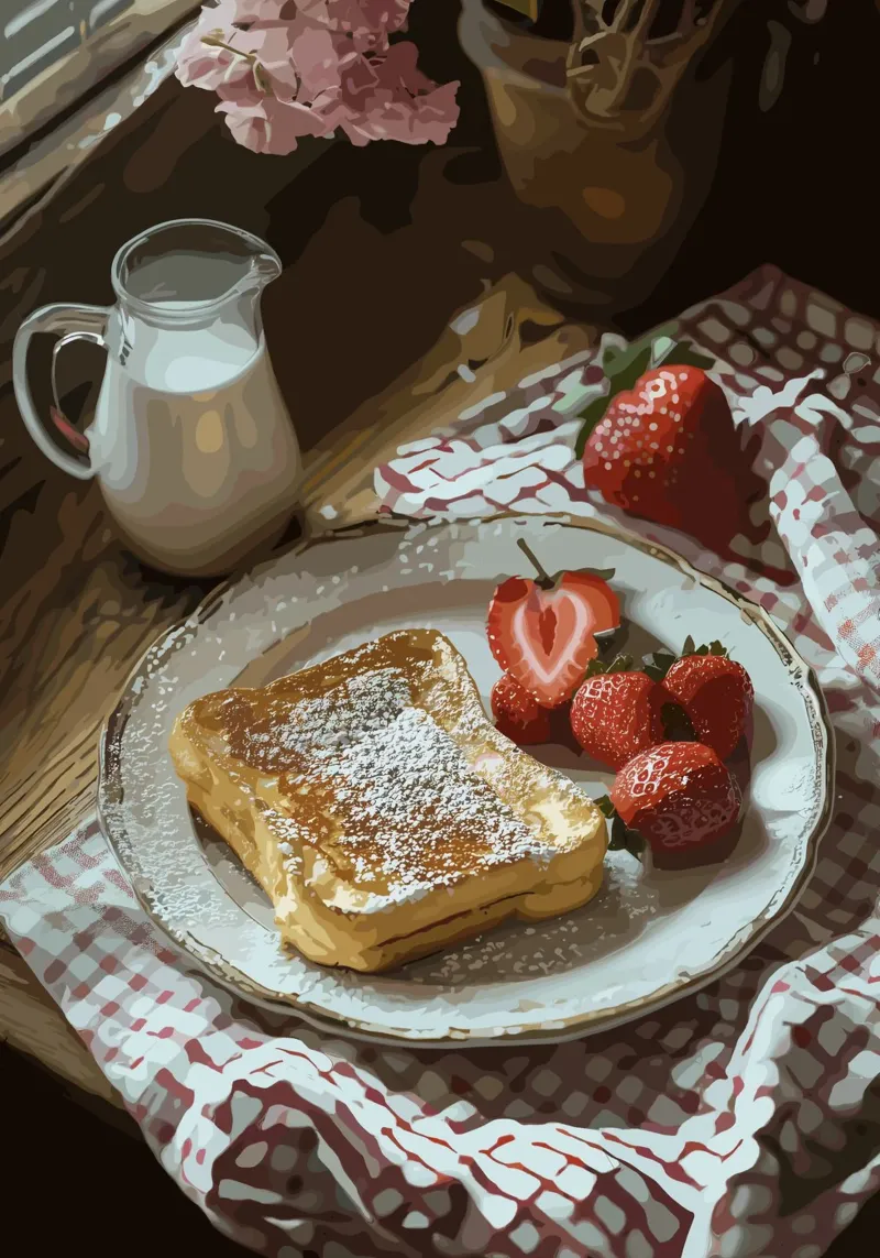 French toast e fragole alla finestra tela da pixelbull - medieval art and more