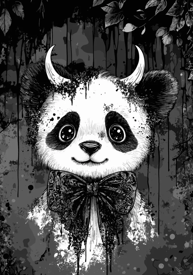 Gothic panda with horns and bow tie canvas by pixelbull - medieval art and more