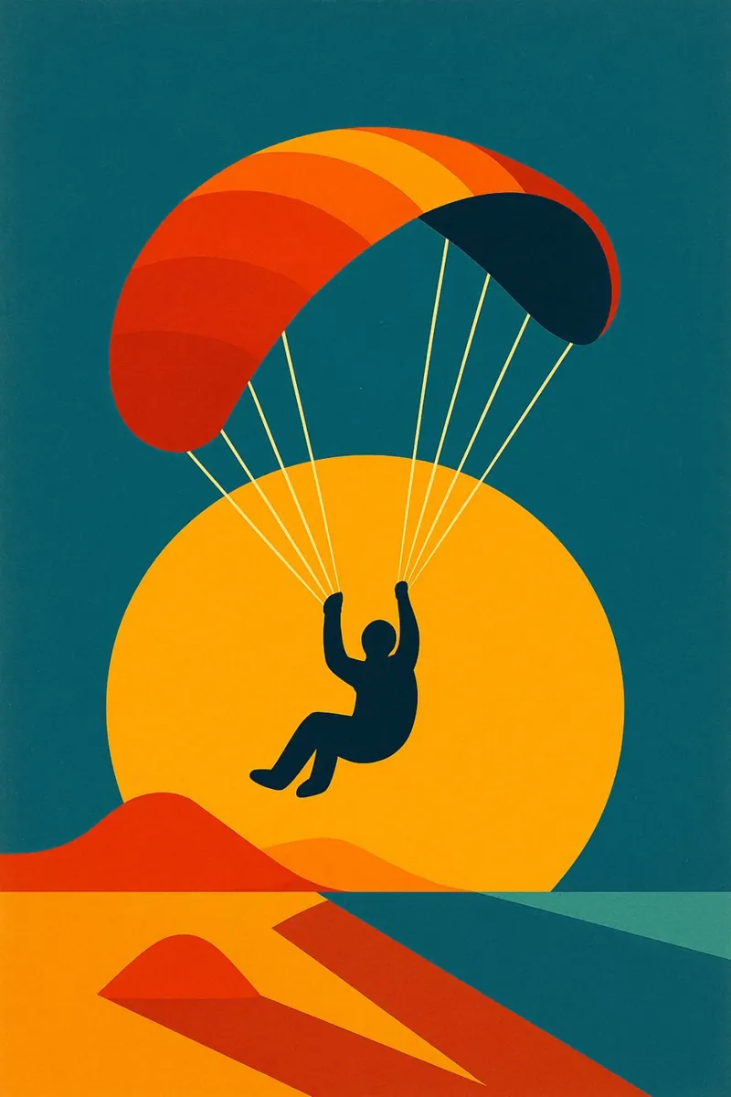 Parapendio al tramonto poster con telaio in alluminio da JETLAG | affiches voyage